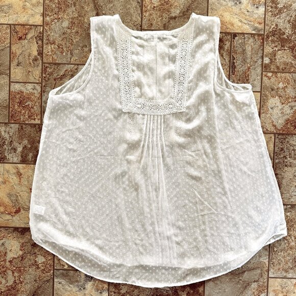 Daniel Rainn WHITE Sheer Swiss Dot Crochet Trim Tank Top - 3X - Picture 2 of 11